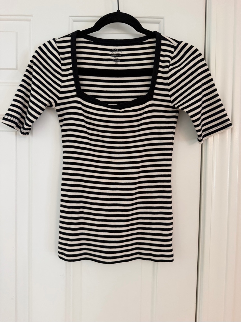 J. Crew Black & White Striped Square Neck Shirt
